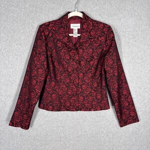 VTG Chadwicks Blazer 8 Red Black Brocade Jacquard Glam Ornate Maximalist‎ Loud